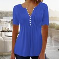 thumbnail image 1 of LSLJS Womens T Shirts Women's Fashion Casual Round Neck Pleated Solid Color Button Top Blouse, 1 of 5