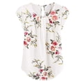 thumbnail image 2 of SMihono Hauts pour Femmes Été Chic Décontracté T-Shirt Décontracté pour Femme à Col Rond Fleur Plissé Ajusté Imprimé Manches Courtes Haut T-Shirt Oversize pour Femmes, 2 of 5