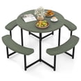 thumbnail image 2 of Costway Round Picnic Table Bench Set with 4 Benches Umbrella Hole All Weather Tabletop Green, 2 of 10