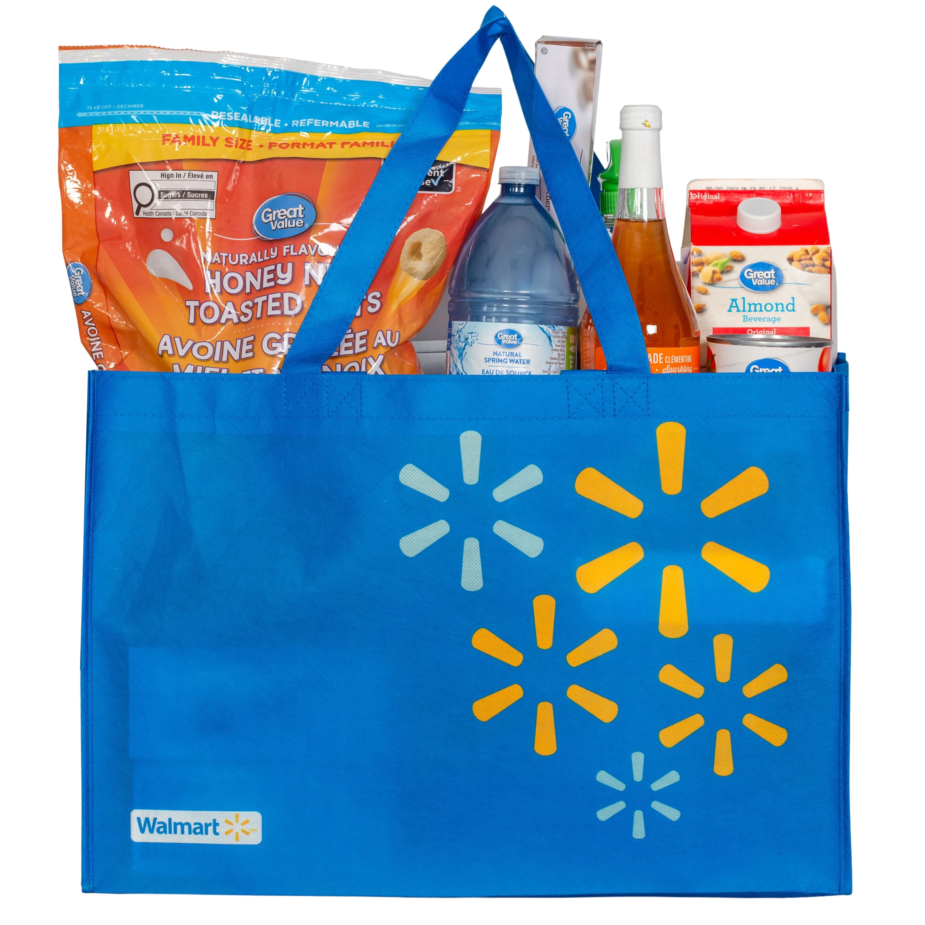Walmart Grand sac d’épicerie réutilisable, sac fourre-tout à doubles poignées, bleu