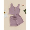 thumbnail image 3 of SUNSIOM Girls Summer 2 Piece Outfits Sleeveless Button Cami Tops Solid Color Shorts Sets, 3 of 9