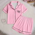 thumbnail image 2 of Pyjama pour Filles Ensemble de Pyjama pour Filles Doux à Manches Courtes Tenue d'Intérieur Confortable Ensemble Élégant pour Préadolescentes avec Imprimé de Cœur, 2 of 7