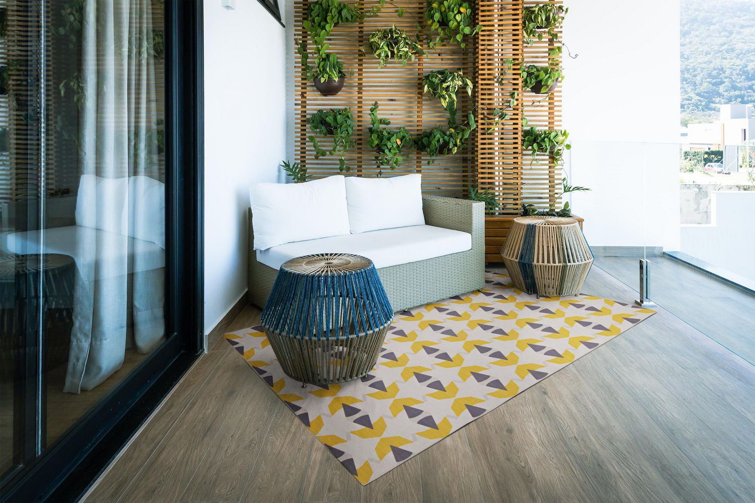 Tapis d'accent extérieur lavable Hialeah ivoire & jaune 3 pi x 5 pi