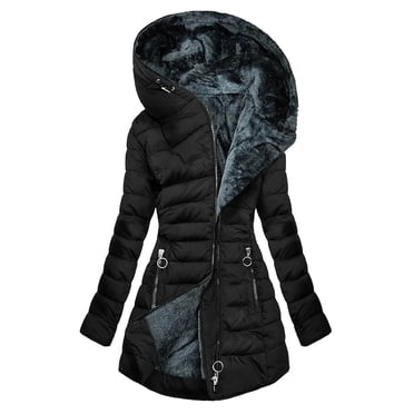 aohooy Women Plus Size Coats Winter Thicken Coats Faux Fur Fleece Lined Warm Long Puffer Jacket Cold Weather Parka Outwear Black,XXL