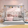 thumbnail image 4 of Gymax Full Size Canopy Bed with Trundle Wooden Platform Bed Frame Headboard Grey, 4 of 10