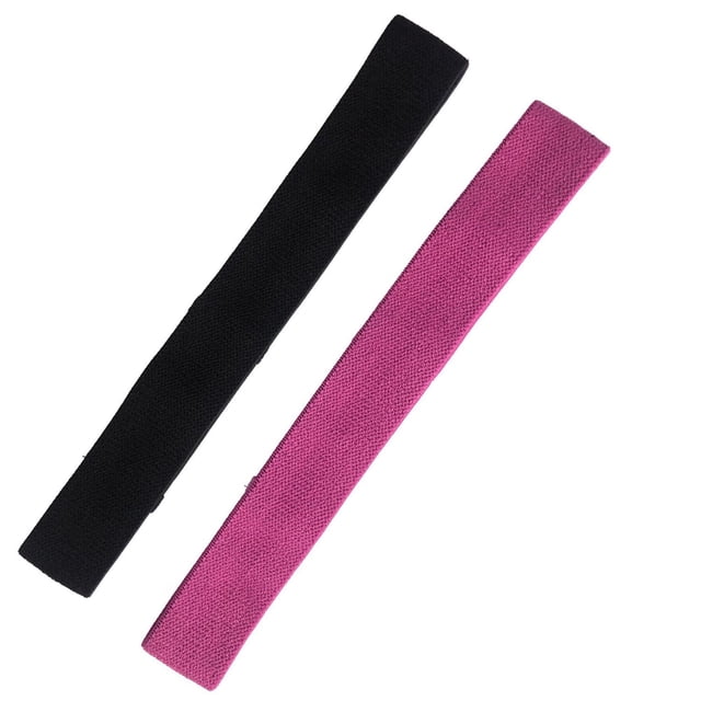 CAP Fabric Resistance Bands, Pair, showing one black and one pink fabric band made from a polyester and cotton blend with triple stitching, measuring 12.6 inches long by 1.57 inches wide, designed to tone legs, hips, and glutes and suitable for HIIT, Pilates, and crossfit workouts.