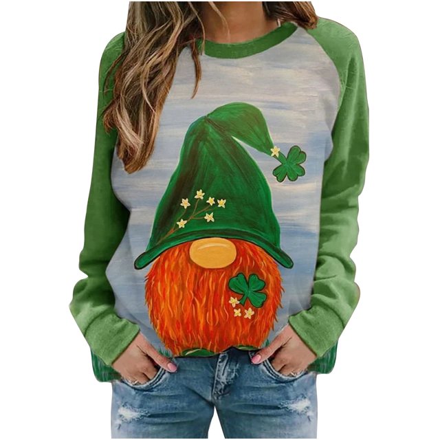 Penkiiy Femmes T-Shirt à Col Rond à Manches Longues Imprimé de la Saint-Patrick Impression Chandail Blouse Hauts 5TG Vert