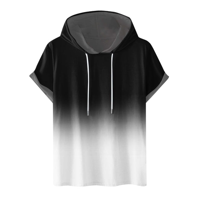 Besolor Mens Casual Hooded Tops Gradient Drawstring Short Sleeve Shirts Sports ness Pullover Summer Blouse
