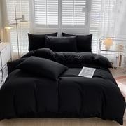 Meitianfacai All-Season Bedding Set - 4-Piece Washable Cotton Solid Color Bed Sheet Duvet Cover and Pillowcases(Black)