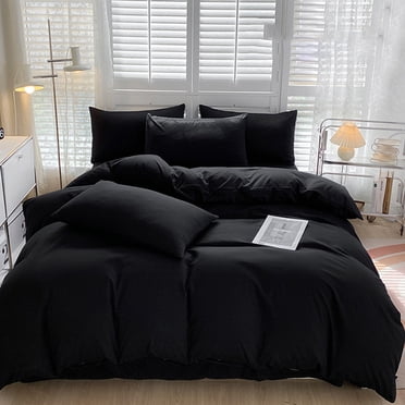 Meitianfacai All-Season Bedding Set - 4-Piece Washable Cotton Solid Color Bed Sheet Duvet Cover and Pillowcases(Black)