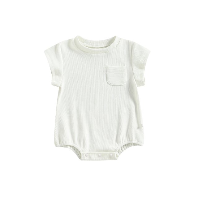 Faithtur Newborn Baby Summer Romper, Casual Short Sleeve Round Neck Solid Color Loose Bodysuit