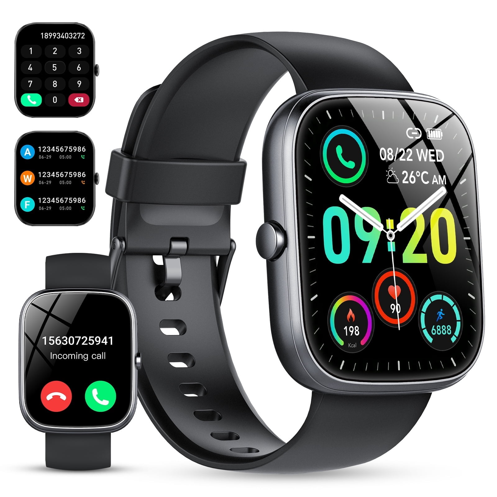 Refurbished T60 Smart Watch For Android And iPhone IP68 Waterproof Smartwatch, Black - Lightweight