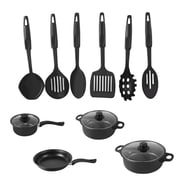 SIYTUAU Black Induction Cookware Set With Heat Resistant Handles And Even Heat Distribution Complete Kitchen Pots Pans For Gas Electric Stoves Black