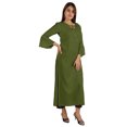 thumbnail image 2 of Moomaya Solid Rayon Kurta For Women bell Sleeve Drawstring Neck Long Ethnic Kurti, 2 of 7