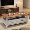 thumbnail image 2 of BeesClover Farmhouse Coffee Table with Drawers, 47.2 in Center Table Rustic Coffee Tables Black Living Room Table, with Open Shelf and 6 Support Legs, 2 of 7