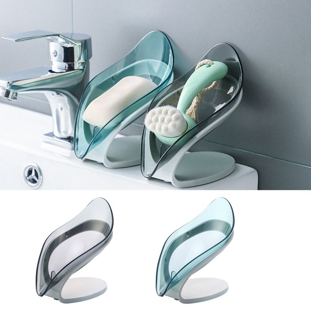 Oleegame 1PC Spoon And Lid Rest Leaf Tray Rack Bathroom Accessories Drain Plastic Box Windowsill Leaf Drain Soap Seat Box Bathroom Soap Storage Box Blue