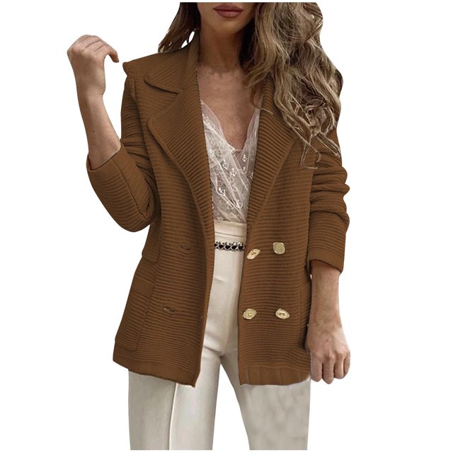 Timegard Womens Cardigans Lapel Neck Long Sleeve Open Front Button Soft Outwear Fall Casual Slim Top