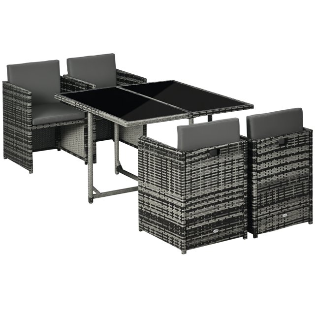 Outsunny Ensemble de Salle à Manger d'Extérieur Ensemble de Meubles en Rotin 5 Pcs Gris