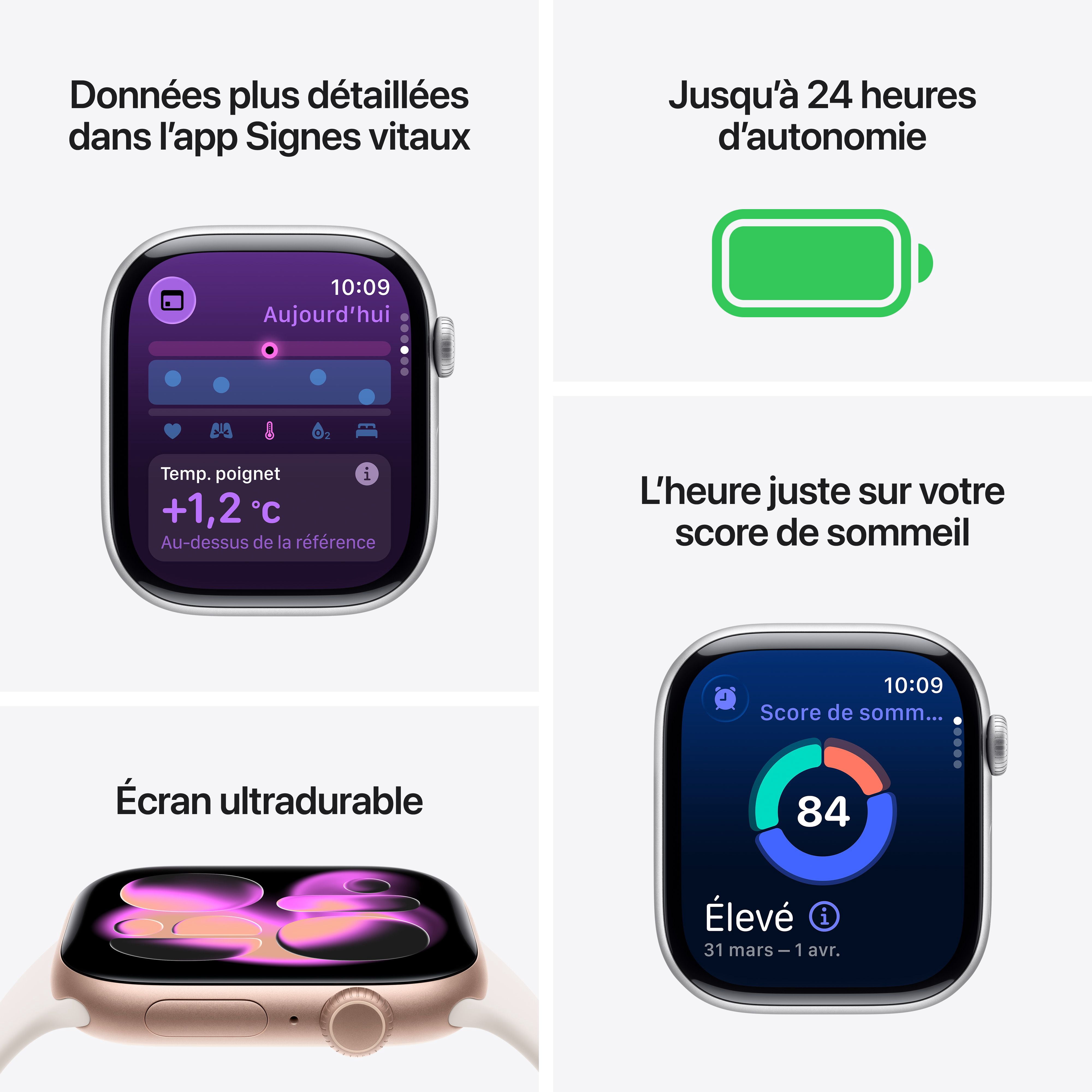 Apple Watch Series 11 GPS - Boîtier 42 mm en aluminium noir de jais - Bracelet sport noir (P/M)