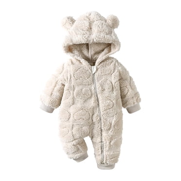 cfhntfmh Combinaison en Molleton pour Bébé Combinaison de Neige pour Nourrisson Filles Garçons Nouveau-Né Confortable à Manches Longues à Fermeture Éclair à Capuche Grenouillère Manteau d'Hiver Chaud