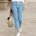 thumbnail image 2 of Yuyuzo Womens Cotton Linen Slacks Plus Size Lounge Pants Drawstring Waist Straight Leg Trousers Solid Color, 2 of 4