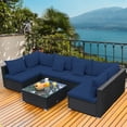 thumbnail image 1 of Gymax 7PCS Rattan Patio Conversation Set Sectional Furniture Set w/ Navy Cushion, 1 of 10