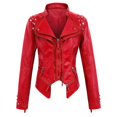 thumbnail image 1 of Qertyioot Veste en Cuir pour Femmes à Manches Longues à Revers Court, 1 of 2