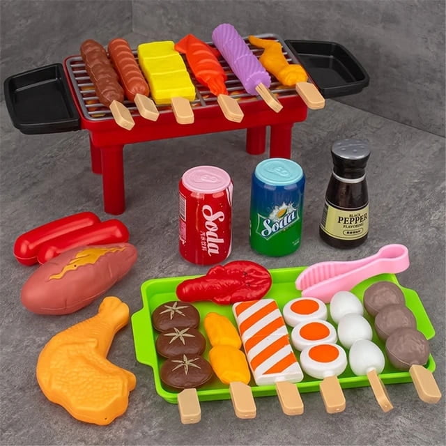 Food Toys Kids Pretend Play Kitchen Toys Simulation Food Cookware Cooking BBQ Kit Role Play Game Educational Gift For Children