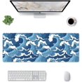 thumbnail image 5 of Japanese Blue and White Wave Extended Mouse Pad 31.5x11.8 Inch Wave Desk Mousepad Extended Large Non-Slip Rubber Base Waterproof Big Keyboard Mat with Stitched Edges for Gaming and Office, 5 of 5