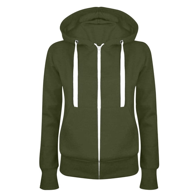 TIMIFIS Chandail à Capuchon à Manches Longues pour Femmes, Veste de Survêtement Zippée avec Poches - Vert Armée - Lfall