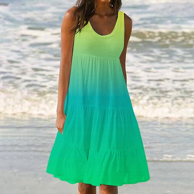 Mlkoz Womens Summer Dresses,Womens Summer Robe de Plage Sans Manches à Col Rond Imprimé, Cadeaux d'Anniversaire