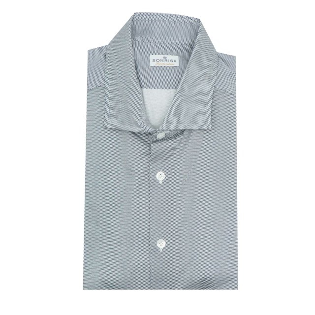 Sonrisa Chemise Habillée pour Homme Bleu / Blanc Mini Hexagones Fior Di Cotone - L