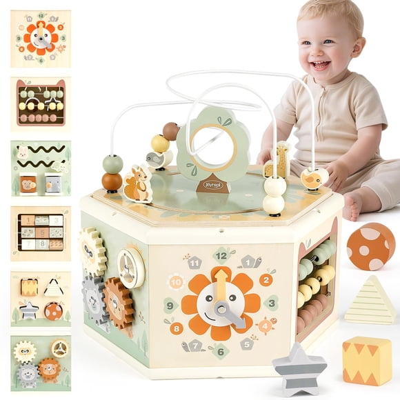 Joyreal Wooden Activity Cube - 11-in-1 Montessori Toys for 1+ Year Old Boys & Girls, Early Developmental Learning Toys for Toddlers and Kids, Ideal 1