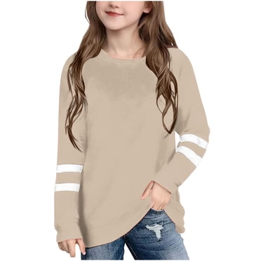 Yanlir Chemises Décontractées à Rayures pour Enfants Garçons Filles T-shirt à Imprimé Mignon Mode Ample Col Rond Imprimé Manches Longues Hauts Col O 3-14 Ans (Kaki, 11 Ans)