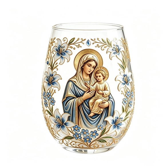 CQCYD Religious Gift Inspirational Home Decor Printed Glass Cup, Catholic Lamb Grape Gold Art Glassware, Communion Baptism Christian Decor for Kitchen Office