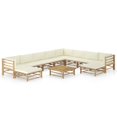 thumbnail image 1 of vidaXL 11 Piece Garden Lounge Set with Cream White Cushions Bamboo, 1 of 12