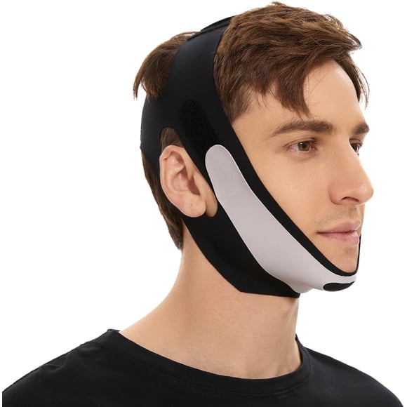 1 piece, V-shaped face mask double chin reducer strap, anti-sagging shaping face band, sleep mask, men's jawline exerciser.,Black