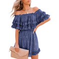 thumbnail image 1 of Women‘s Summer Off Shoulder Dress Pleated Flowy Neck Belt Printed Dress, 1 of 4