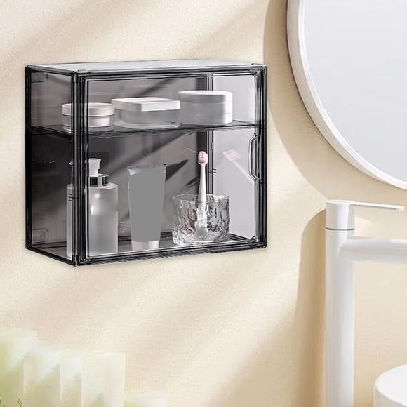 TIMIFIS Séparateur Organisateur de Bureau Combiné Séparateur Empilable Organisateur de Cosmétiques Salle de Bain Transparent Sans Clous Mural Présentoir Boîte à Articles de Toilette Grande Ouverture Designs Essentiels pour Nouvelle Maison