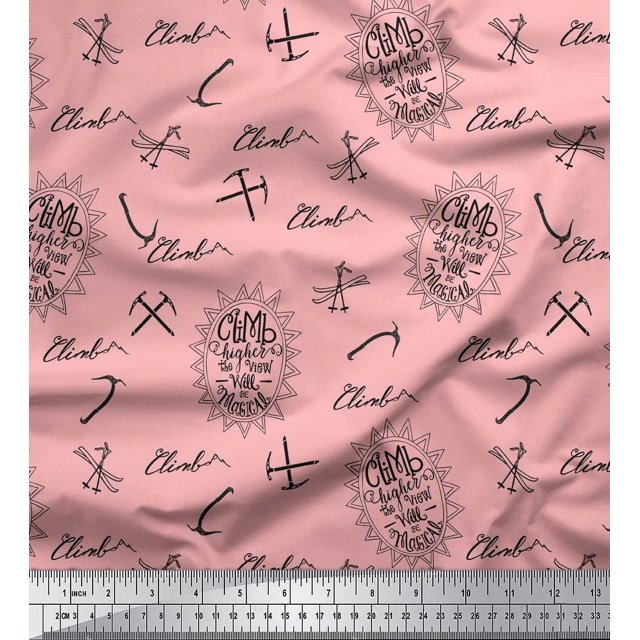 Soimoi Pink Moss Georgette Fabric Hardware Tools & Text Print Fabric by the Yard 42 Inch Wide