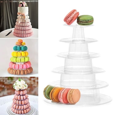Matoen12 6 Tiers Round Macaron Tower Cake Stand Macaron Display Rack, Plastic Tiered Cake Dessert Serving Tower Tray for Wedding Party