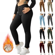 DIOAZUD Fleece Lined Leggings with Pockets for Women High Waisted Winter Thermal Yoga Pants Solid Soft Workout Running Leggings