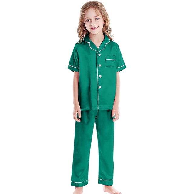 TBWNWG Satin Sleepwear Set For Kids Comfortable Two Piece Pajamas With Classic Button Down Design,Sizes 2-3 Years