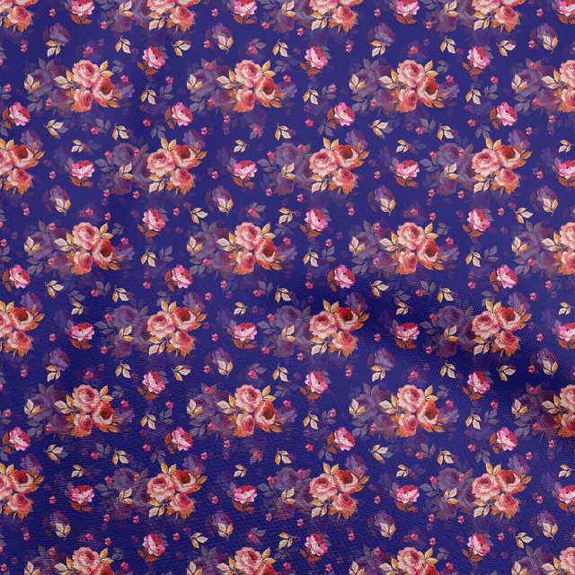 oneOone Rayon Dark Blue Fabric Florals Sewing Craft Projects Fabric Prints By Yard 56 Inch Wide