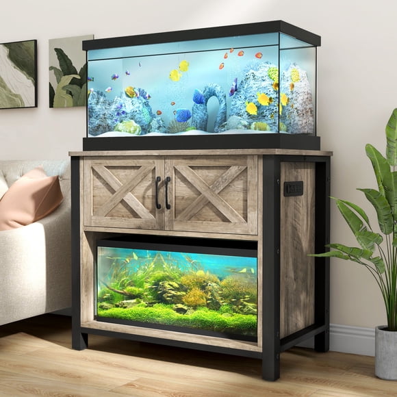 DEXTRUS Heavy Duty Aquarium Stand 40-55 Gallon with Power Outlets, Fish Tank Stand with Cabinet, 670 lbs Capacity for Fish Turtle Tank,Grey