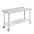 thumbnail image 1 of Table de Préparation Commerciale en Acier Inoxydable NSF - 60x24x35 Pouces - Tablette Inférieure Réglable, avec Roulettes, Pare-Chocs Arrière, Antirouille, pour Service Alimentaire, Traiteur, Boulangerie et Maison, 1 of 6