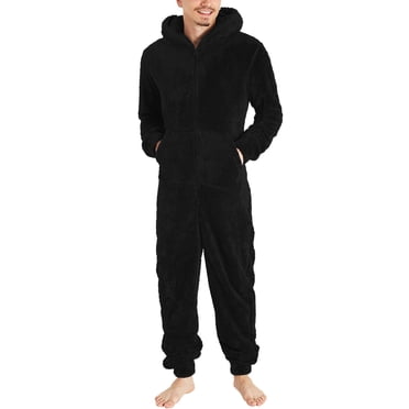 hotojiny Pyjama une-Pièce à Capuche pour Homme, Léger, Doublé en Molleton Duveteux, à Fermeture Éclair, Combinaison d'Hiver Chaude, Pantalon Long, Pyjama une Pièce, Vêtement de Nuit