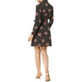 thumbnail image 3 of Allegra K Robe-Chemise à Fleurs pour Femme à Revers, Boutonnée, avec Ceinture, TG Noir Rouge, 3 of 8