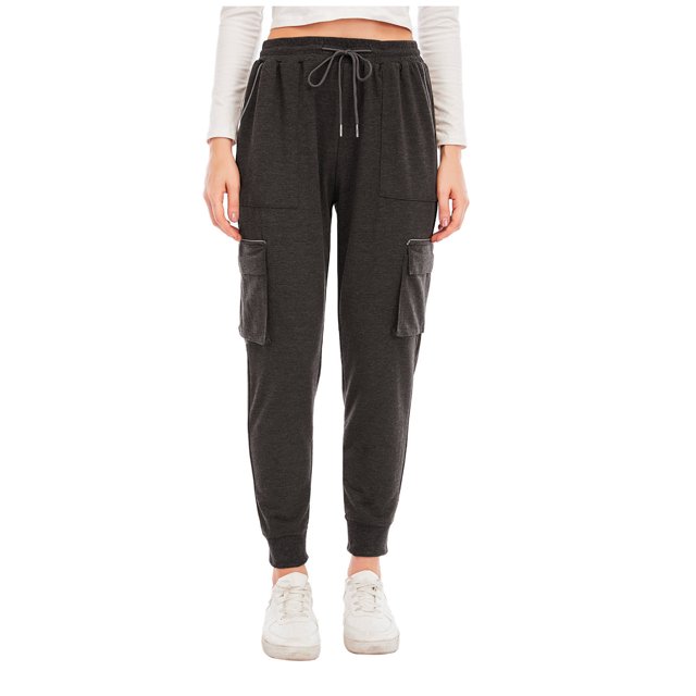 CEHVOM Women Solid Reflective Strip Drawstring Pokets Casual Tight Overalls Sports Pants Bottoms