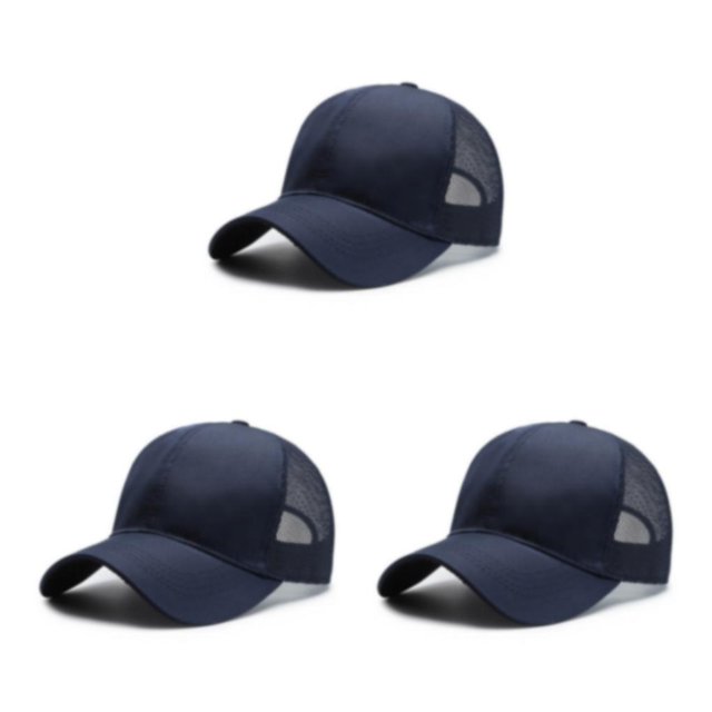 Baohd Mâle 3D Broderie Snap-back Chapeau à la Mode Réglable Sangle Protection Solaire Respirante Confortable Bleu Marine 3Set